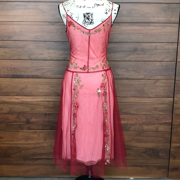 V Neck Spaghetti Strap Embellished Floral Dress - Picture 3 of 5